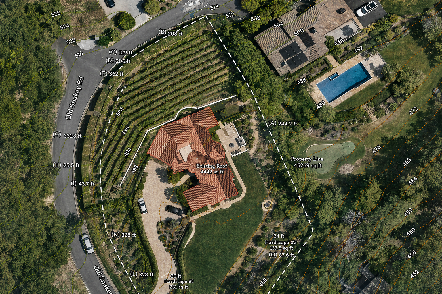 Aerial + parcel boundary · 45,269 sq ft