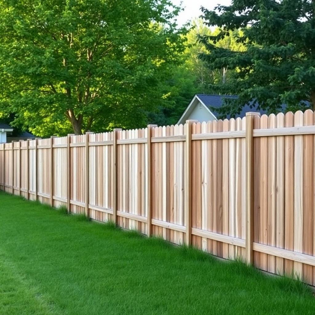 Wooden privacy fence along a well-maintained suburban property line.