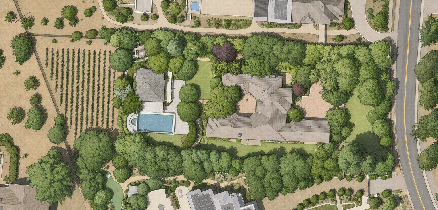 Aerial site plan of the sample property with mapped areas