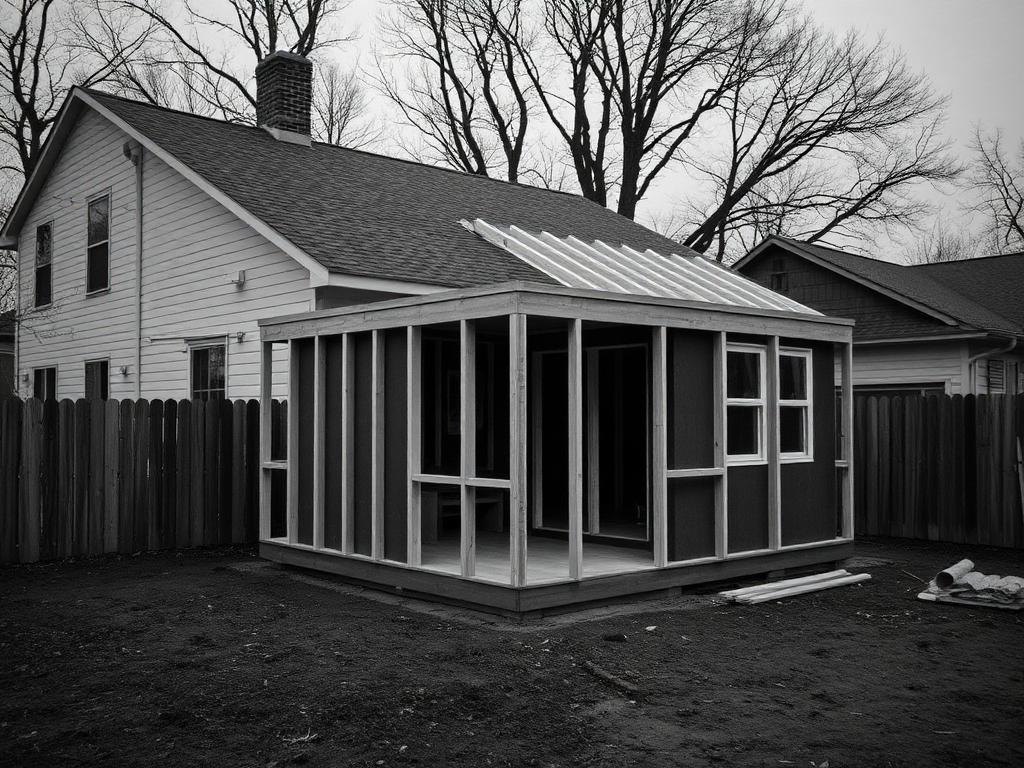 Backyard ADU construction next to a main house
